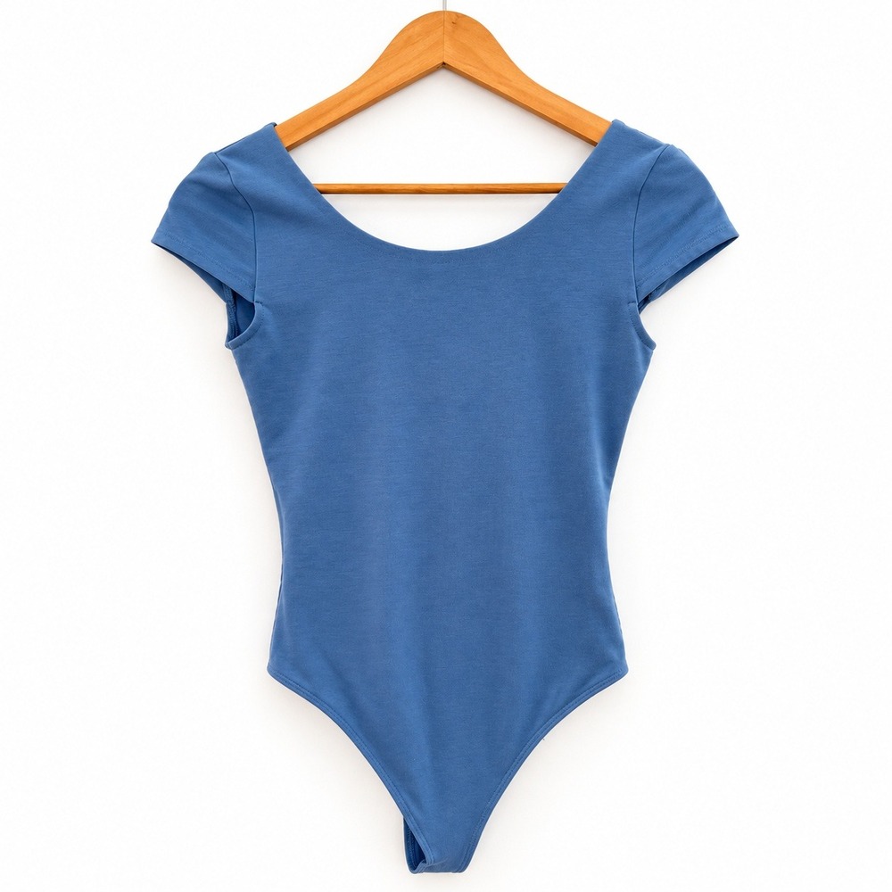 American Eagle Blue Crisscross Open Back Short Sleeve Bodysuit Small